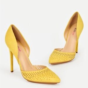 JustFab Yellow Stiletto Heels with Cut-Out Design